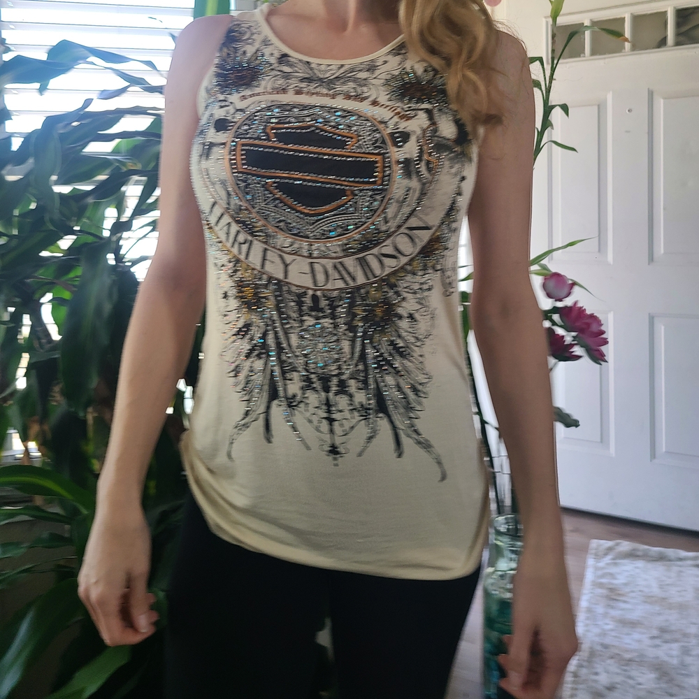 Harley-Davidson Cream and Bling Tank Top